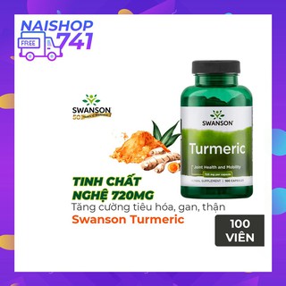 Tinh chất nghệ Swanson Turmeric hỗ trợ sức khỏe tiêu hóa, gan, thận, thanh lọc, thải độc, Chai 100 viên