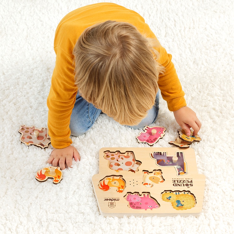 Đồ Chơi Gỗ Bảng Lắp Ghép Âm Thanh Con Vật Sound Puzzle Farm Animals, Đồ Chơi Giáo Dục Cho Bé