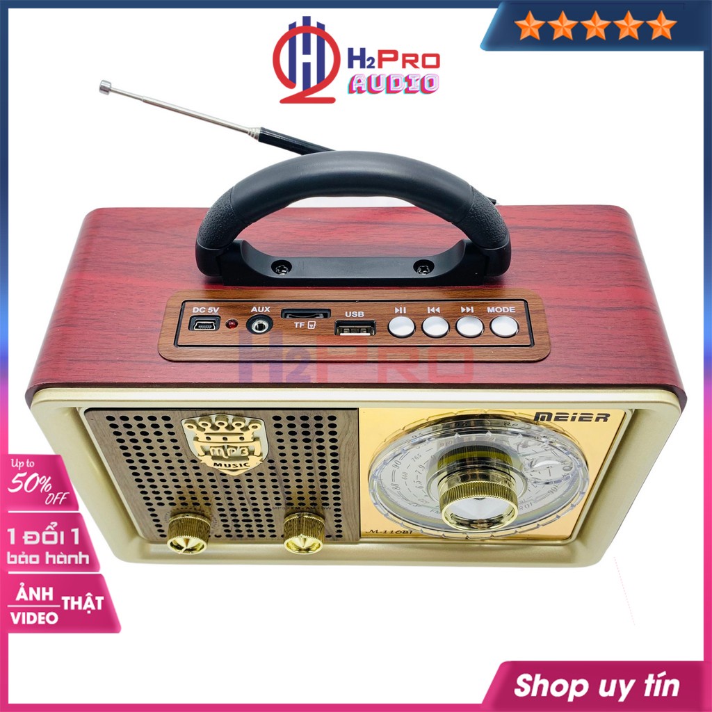 Đài radio cho người già, đài radio FM cổ điển Meier M-110BT FM/AM/SW,nghe nhạc MP3 loa Bluetooth/USB/Thẻ nhớ-H2pro Tech