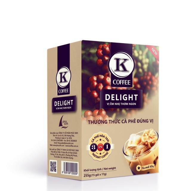 Cà phê sữa K coffee delight (255g/hộp) 15 gói