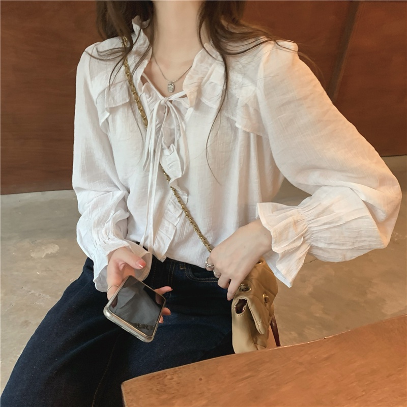 Áo Sơ Mi Tay Dài Loe Cổ Chữ V Màu Đen 54861