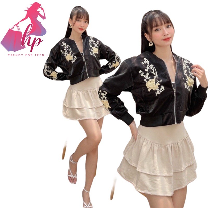 áo khoác bomber nữ phi xà cừ cao cấp thêu hoạ tiết mới 2021