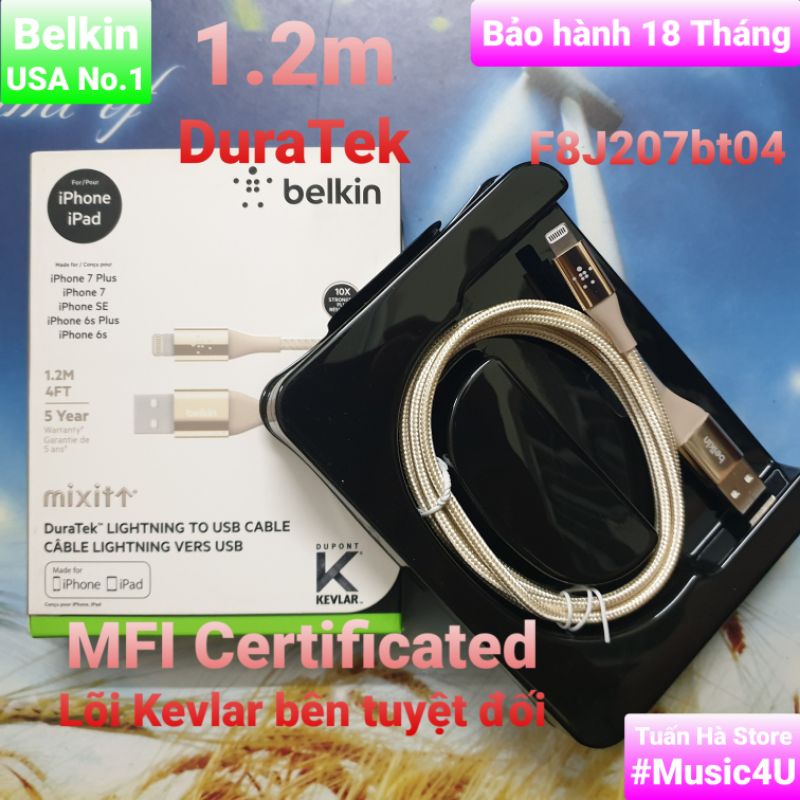 Dây cáp sạc nhanh USB Lightning Belkin Mixit DuraTek cao cấp Kevlar Iphone 7 8 X 11 12 Pro Max Tuấn Hà Store