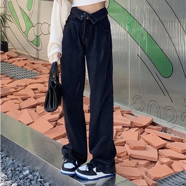 Quần Jeans Nữ Lưng Cao Ống Rộng Thời Trang Hàn Quốc