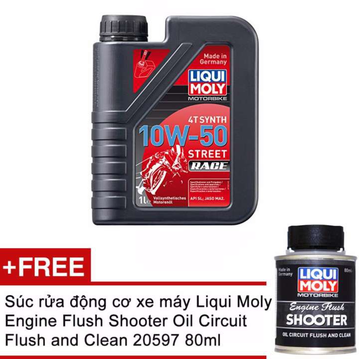 Nhớt Liqui Moly dành cho mô tô phân khối lớn Racing 10w50 1502 1 lít ( tặng kèm chai Súc rửa động cơ xe máy Liqui Moly )