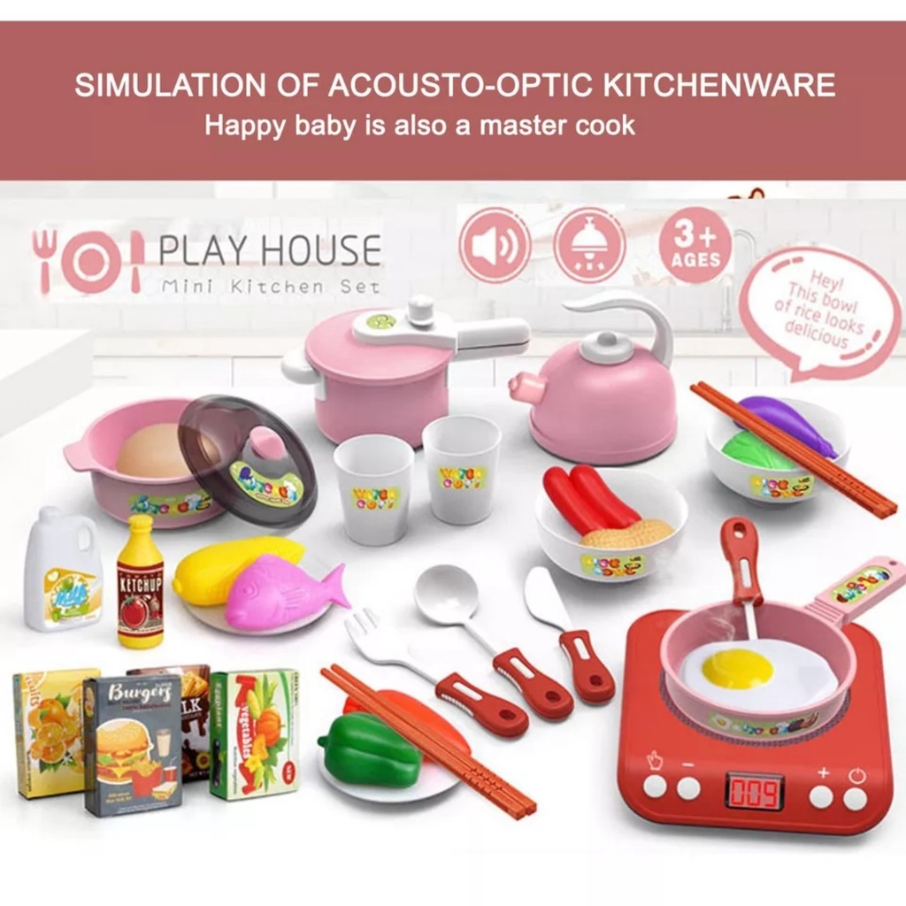 Bộ Đồ Chơi Nấu Ăn Nhà Bếp Cao Cấp Play House 36 Chi Tiết Màu Hồng Cho Bé