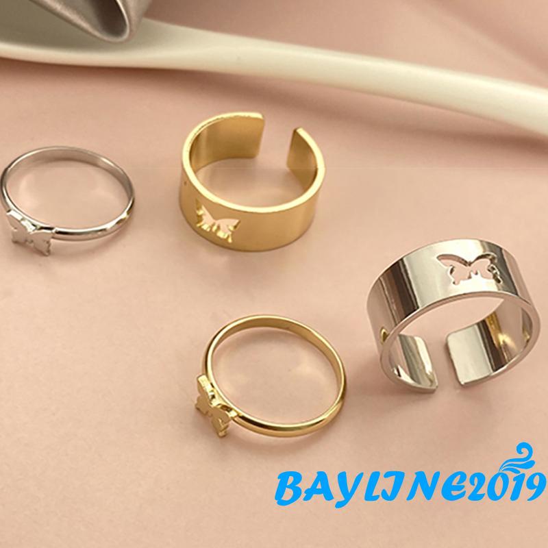 Set 2 Nhẫn Đeo Ngón Tay Kim Loại Hình Bướm Xinh Xắn