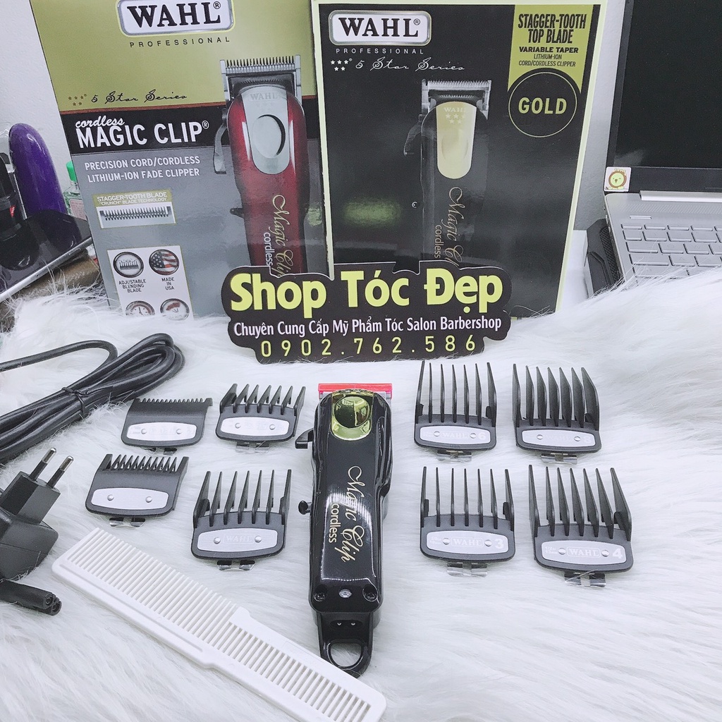 Tông Đơ cắt tóc chuyên nghiệp Wahl Magic Clip Gold 8 full 8 cữ gá thép + lược