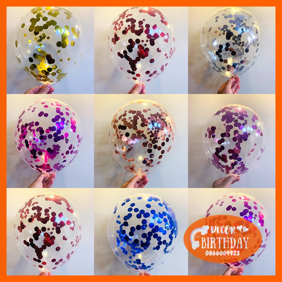 Bóng Trong Suốt Có Kim Tuyến HOT SALE Trang Trí Sinh Nhật, Phòng Cưới, Sự Kiện, Thôi Nôi, Đầy Tháng Nhiều Màu Siêu Đẹp