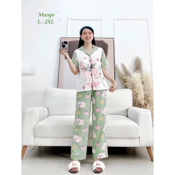 Đồ Bộ Pizama Lụa Mango Mềm Mát - Bộ Mặc Nhà Quần Dài Tay Ngắn Có Size 50-75kg
