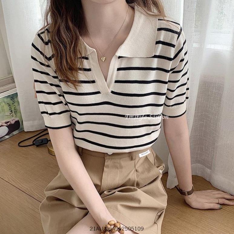 12.12 Áo thun len nữ tay ngắn kẻ sọc hàn quốc ulzzang thời trang Fmstyle Saigon 21ALU06A962505 !