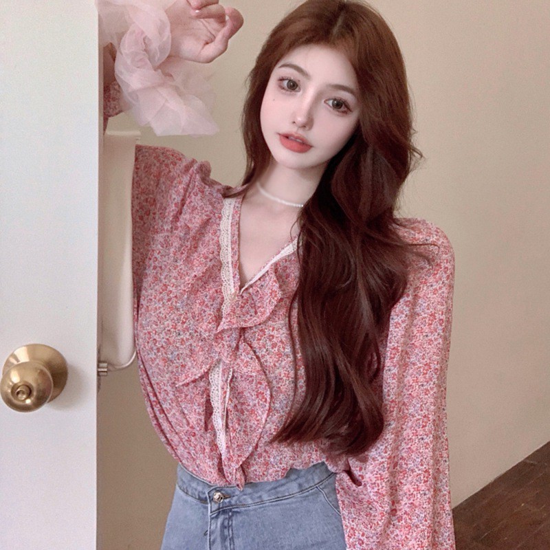 Áo Kiểu Chất Chiffon Tay Dài Phối Ren Hoa Thời Trang Mùa Hè Cho Phái Nữ