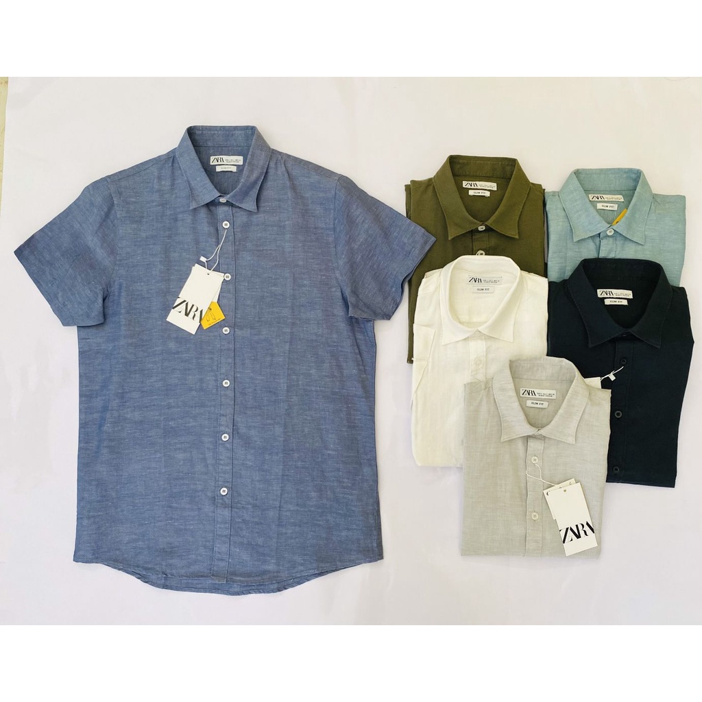 Áo Sơ Mi Nam Ngắn Tay ZARA Linen Mềm Nhẹ