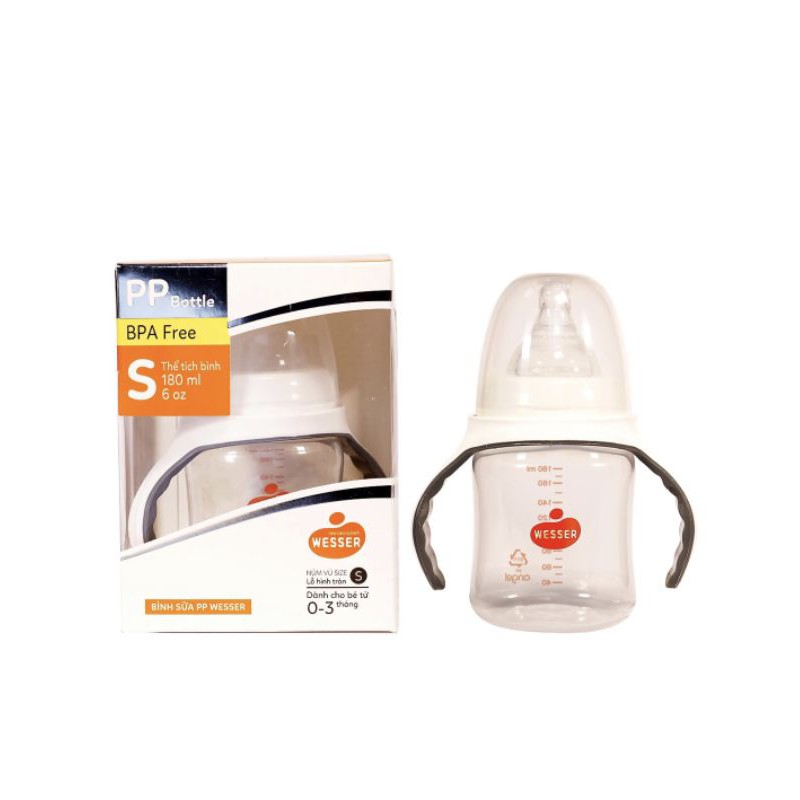 Bình sữa wesser tay cầm 180ml cổ rộng