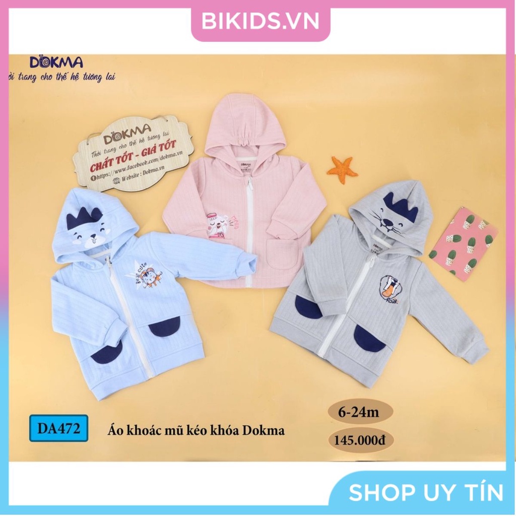 Dokma - Áo khoác nỉ bông mũ kéo khóa 6-24M DA472