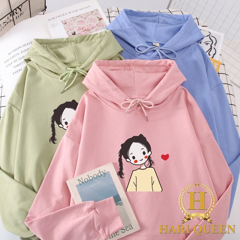 Áo hoodie cô gái kết tóc tim HARI0121