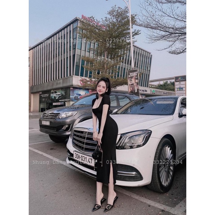 Đầm Body Cổ Vuông Tay Ngắn Xẻ Tà Xoắn Lưng Chất Thun Gân Thích Hợp Mặc Đi Tiệc Đi Làm Đi Chơi | BigBuy360 - bigbuy360.vn