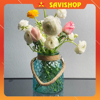Lọ hoa thủy tinh 🔴SAVISHOP🔴Lọ hoa đẹp sang trọng - Bình thủy tinh họa tiết tổ ong cao 16cm trang trí nhà