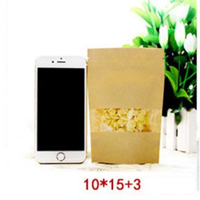 1000 cái túi zip cửa sổ tràn viền size 10x15cm túi zip giấy kraft vàng, túi zipper đựng thực phẩm chất lượng cao giá sỉ