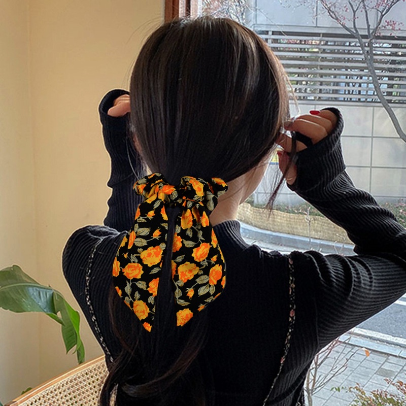 Dây Cột Tóc Thắt Nơ In Họa Tiết Hoa Phong Cách Hàn Quốc Cổ Điển Thời Trang Cho Nữ