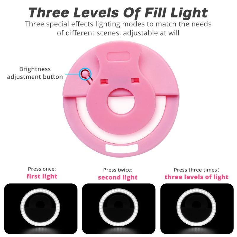 Đèn led FONKEN 3 chế độ tùy chỉnh chụp ảnh Selfie cổng USB hình tròn kết nối điện thoại có thể dùng trang điểm