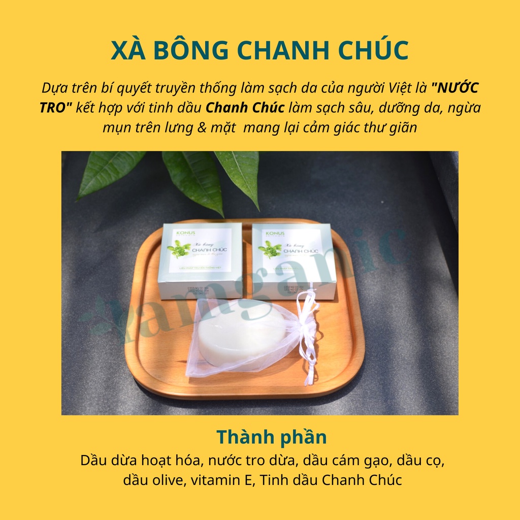 Xà bông thiên nhiên KONUS Tràm - Chiết xuất từ dầu dừa và nước tro dừa, làm sạch da và rôm sẩy