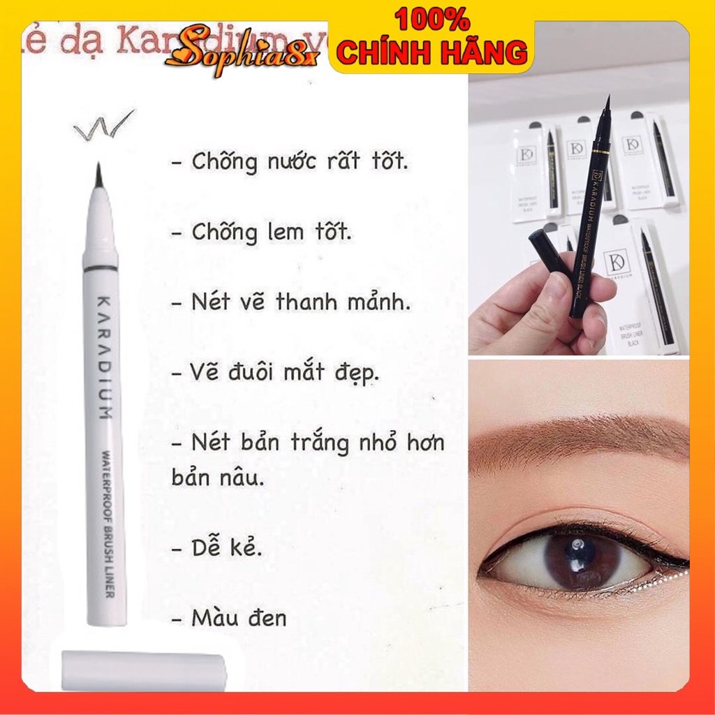Kẻ mắt dạ nét mảnh chống trôi Karadium Waterproof Brush Liner Black