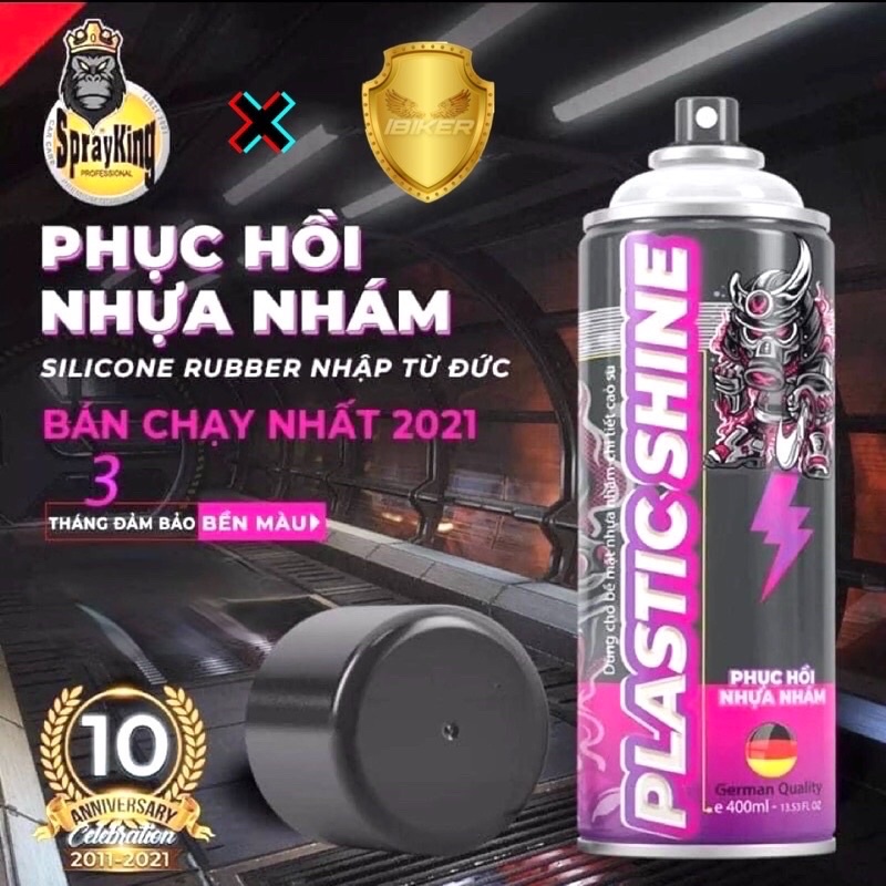 Chai phục hồi nhựa nhám đen SPRAYKING Plastic Shine phục hồi, bảo vệ nhựa nhám, cao su vỏ xe