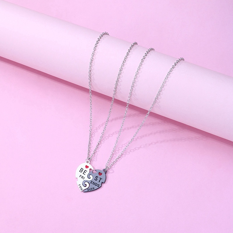Set 2 Vòng cổ Tình Bạn Mặt Trái Tim Ghép 3 Màu Sắc Dễ Thương