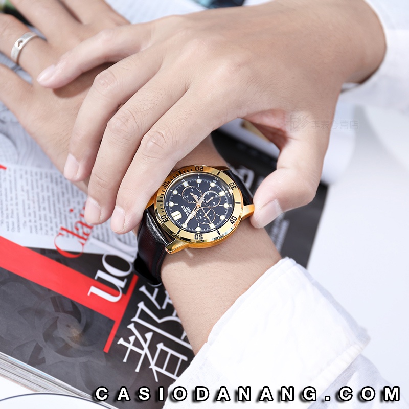 Đồng hồ nam dây da Casio Standard chính hãng Anh Khuê MTP-VD300GL-1EUDF (45mm)