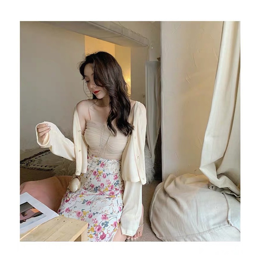 Áo Khoác Cardigan Dệt Kim Tay Dài Vải Lụa Len Mỏng Thời Trang Cho Nữ