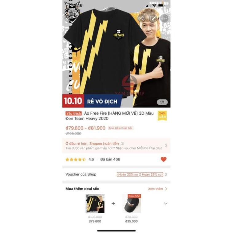 SIÊU PHẨM -  RẺ VÔ ĐỊCH- HOT- Áo Free Fire  3D Màu Đen Team Heavy 2020  / sp siêu hót ban chạy