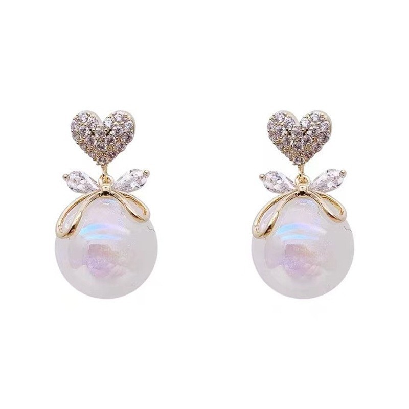 Bông Tai Mạ Bạc 925 Hình Trái Tim Đính Đá zircon Xinh Xắn