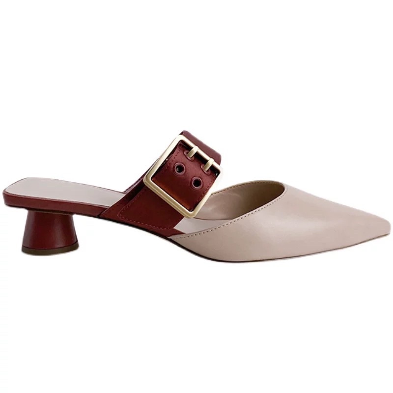 Giày sục cho nữ mũi nhọn quai ngang khuy cài vuông đế cao 3cm