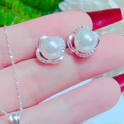 Bông tai bạc hình hoa gắn trai thật nước ngọt TRANG SỨC BẠC VÀ TRAI