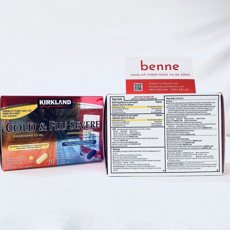 Viên uống Kirkland Cold & Flu Multi-Symptom Daytime & Nighttime 168 viên của Mỹ