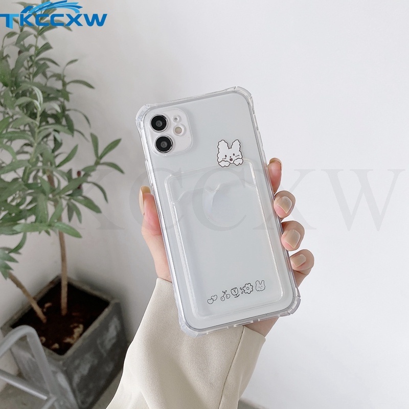 Ốp điện thoại TPU mềm siêu mỏng trong suốt họa tiết thỏ hoạt hình cho for iPhone 11 12 13 Pro Max XS MAX XR X 7 8 Plus SE