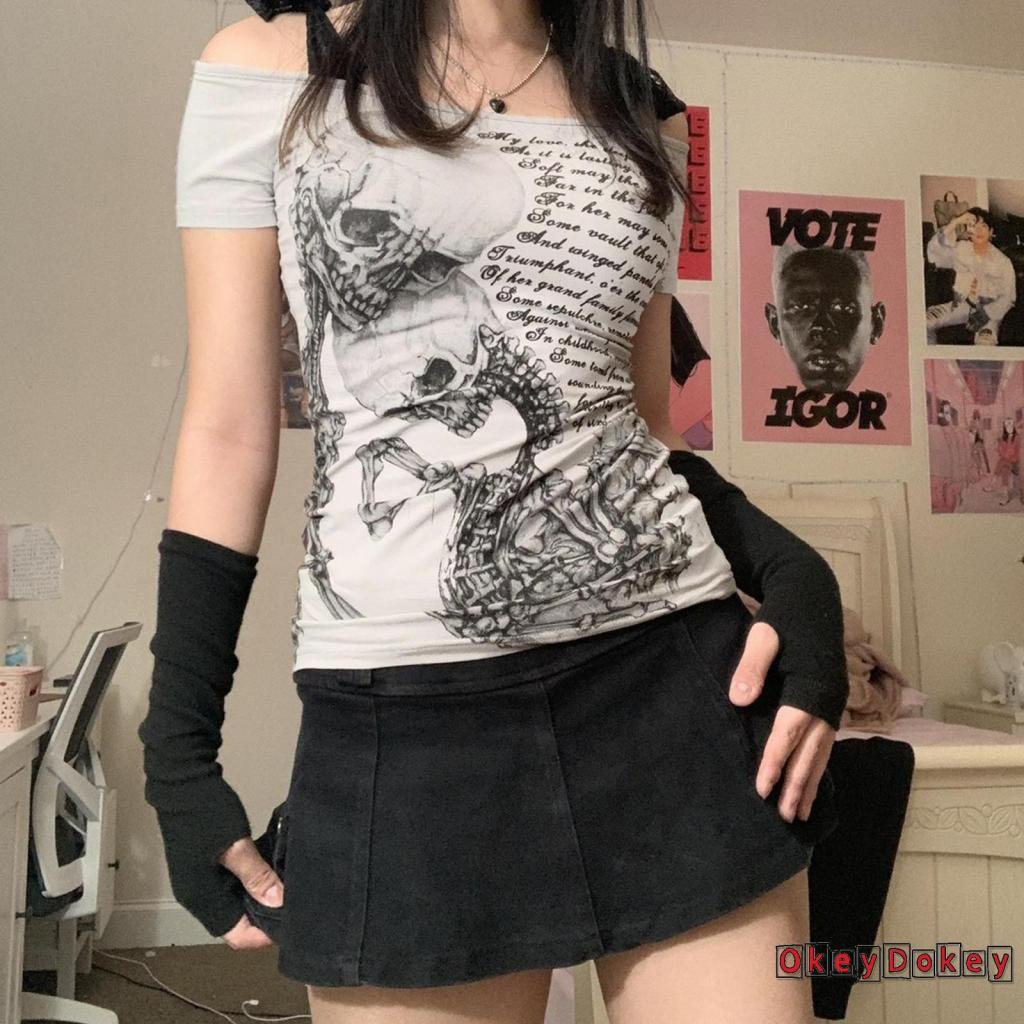 Áo Thun Trễ Vai In Chữ ODokey-Y2K Thời Trang