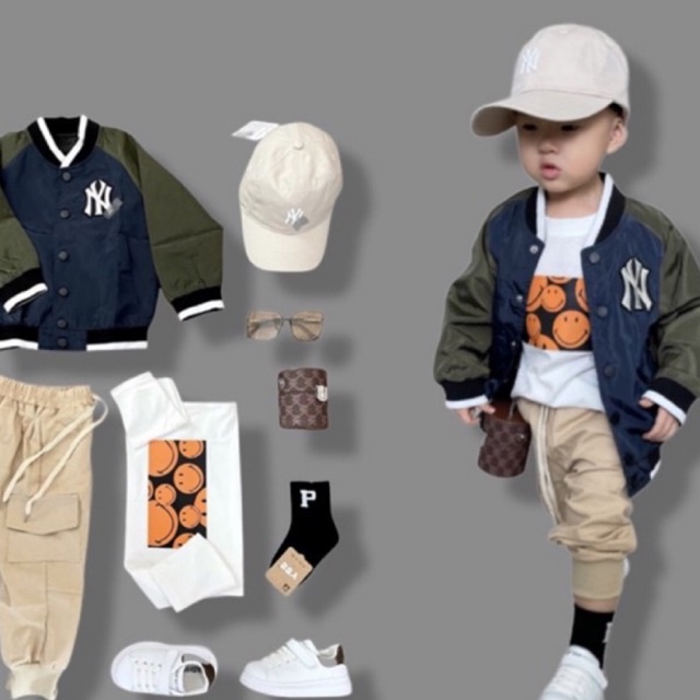ÁO KHOÁC BÉ TRAI ,ÁO KHOÁC CHO BÉ NY CHẤT GIÓ 2 LỚP MÀU XANH RÊU PHỐI XANH THAN