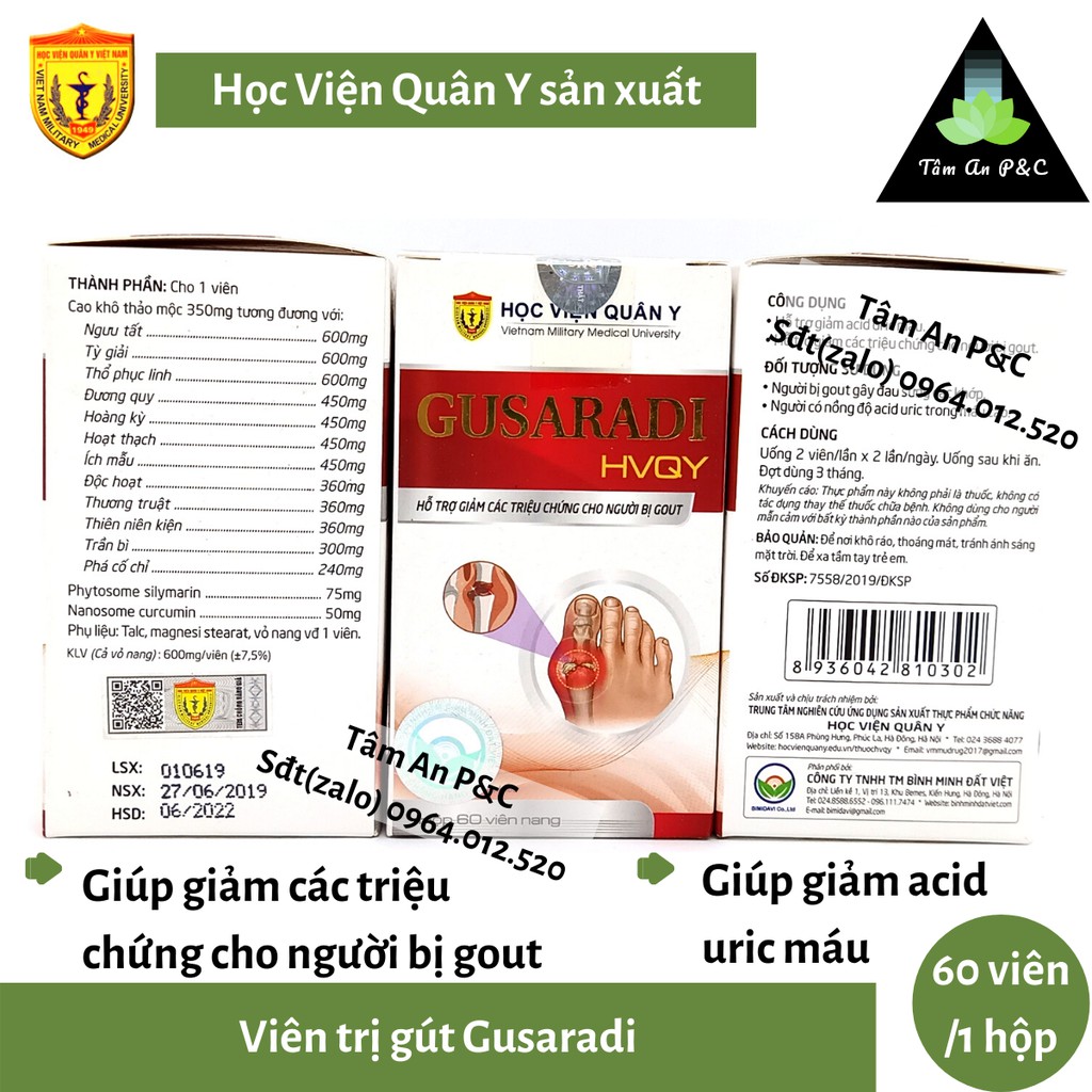 Viên nang tri Gout (Gút) Gusaradi Học viện Quân Y- Dành cho người bị Gout- CHÍNH HÃNG HVQY