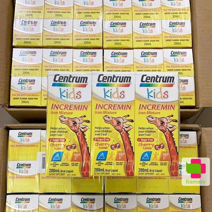 Siro Centrum Kids Incremin Iron Mixture, Úc (200ml) giúp ăn ngon miệng hấp thu tốt hơn cho trẻ biếng ăn từ 6 tháng tuổi