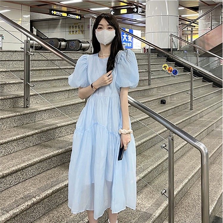 Đầm Lửng Tay Phồng Phối Lưới Phong Cách Pháp Thời Trang Mùa Hè Mới Cho Nữ