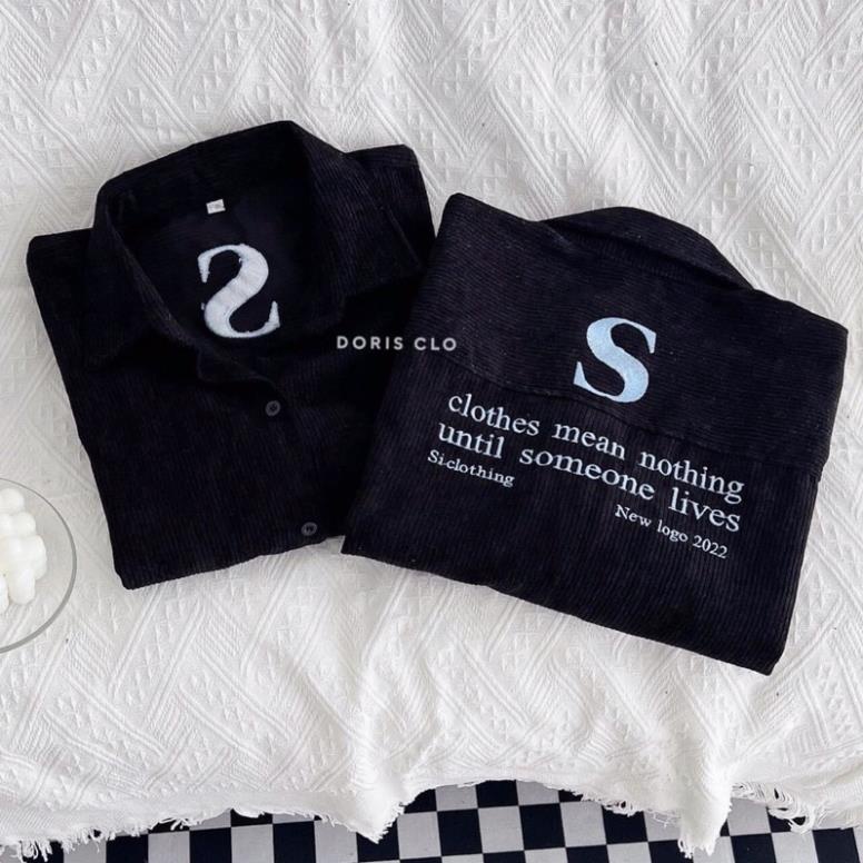 [NEW] Áo Sơ My Cộc Tay Nhung Gân Chữ S Unisex Form Rộng Nam Nữ( Hàng Sẵn)