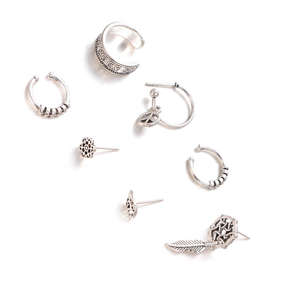 Set 7 bông tai bạc kiểu dáng trẻ trung, cá tính cho nữ