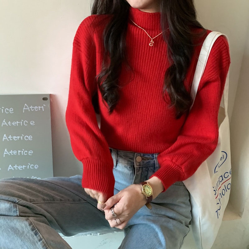 Áo sweater Dệt Kim Cổ Cao Ôm Dáng Thiết Kế Đơn Giản Thời Trang Mới Cho Nữ