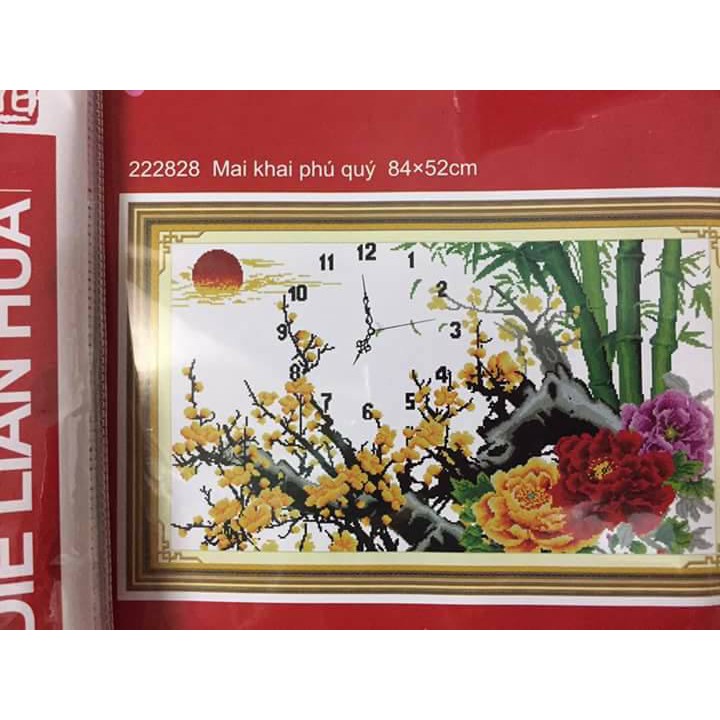 Tranh thêu chữ thập Đồng hồ mai vàng 222828