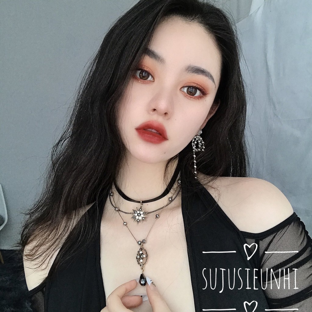 Vòng cổ choker 3 dây liền họa tiết ngôi sao màu đen sáng tạo