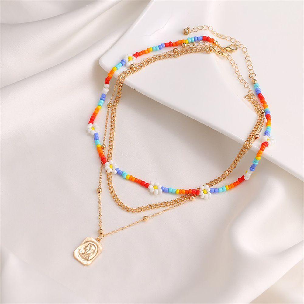 Vòng cổ 2 Lớp Mặt Hoa Thanh Lịch Cổ Điển Phong Cách Hàn Quốc Cho Nữ|Miếng Dán Hình Trái Tim Trang Trí Xe Hơi