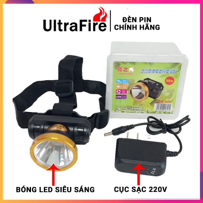 Đèn pin đội đầu siêu sáng 1 bóng 30W - 100W, Bóng led siêu sáng, pin trâu - Bảo hành 12 tháng