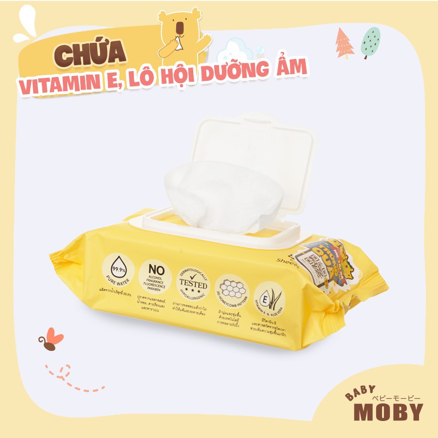 Khăn ướt cho bé MOBY BABY 80c với 99% nước tinh khiết dưỡng ẩm cho da - Monnie Kids